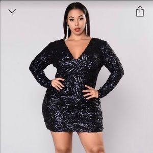 Navy Blue Sequin Fashion Nova Dress